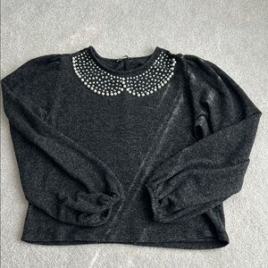 Zara Black Blouse with Pearl Collar
